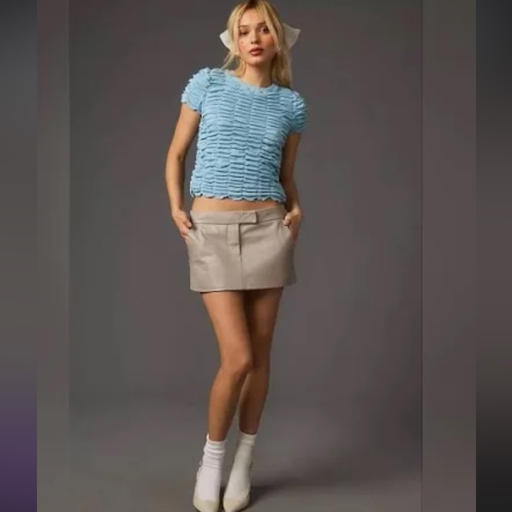 Anthropologie gathered blue shirt L